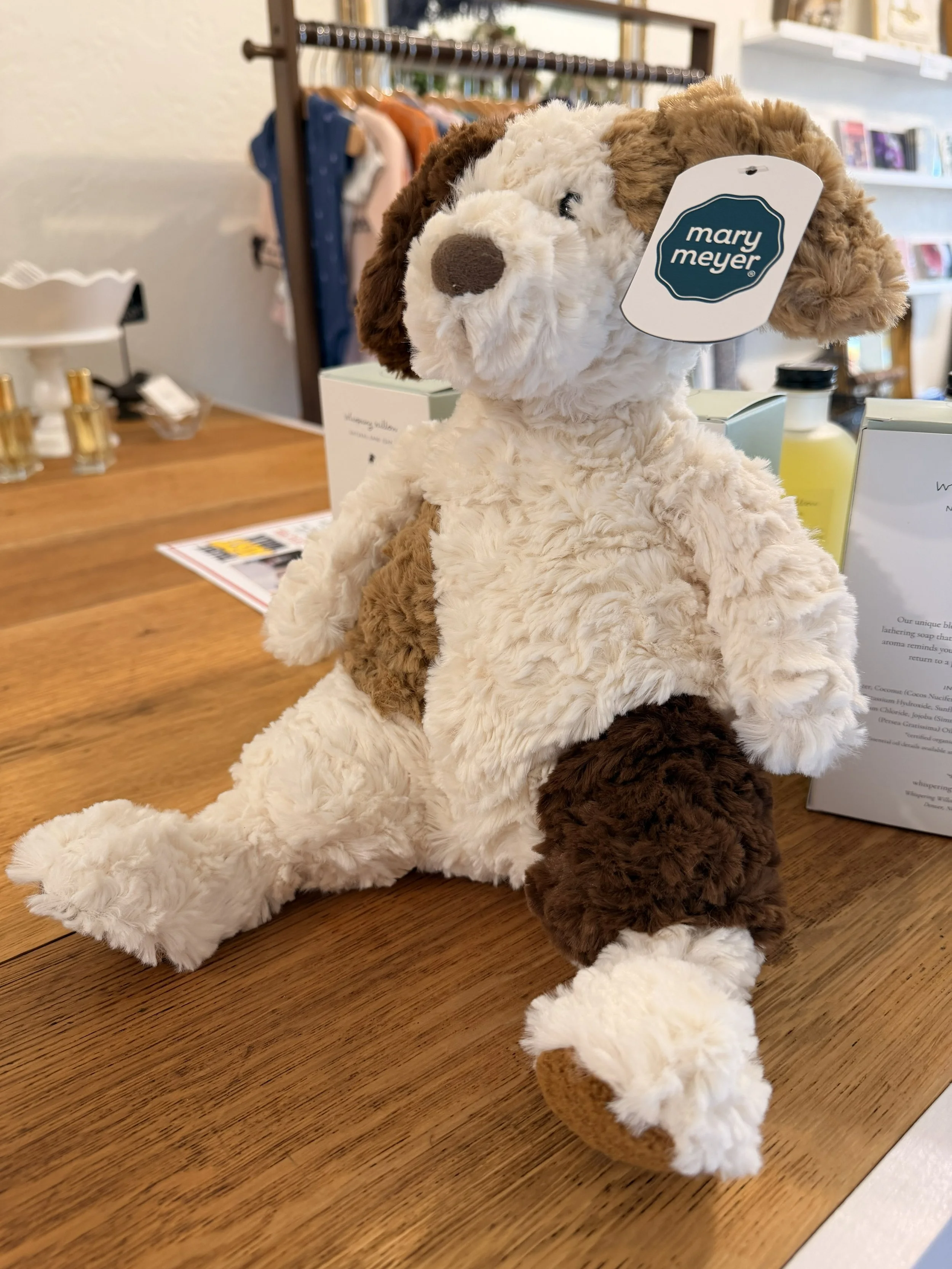 Mary Meyer's Snuggables Pup sitting on countertop