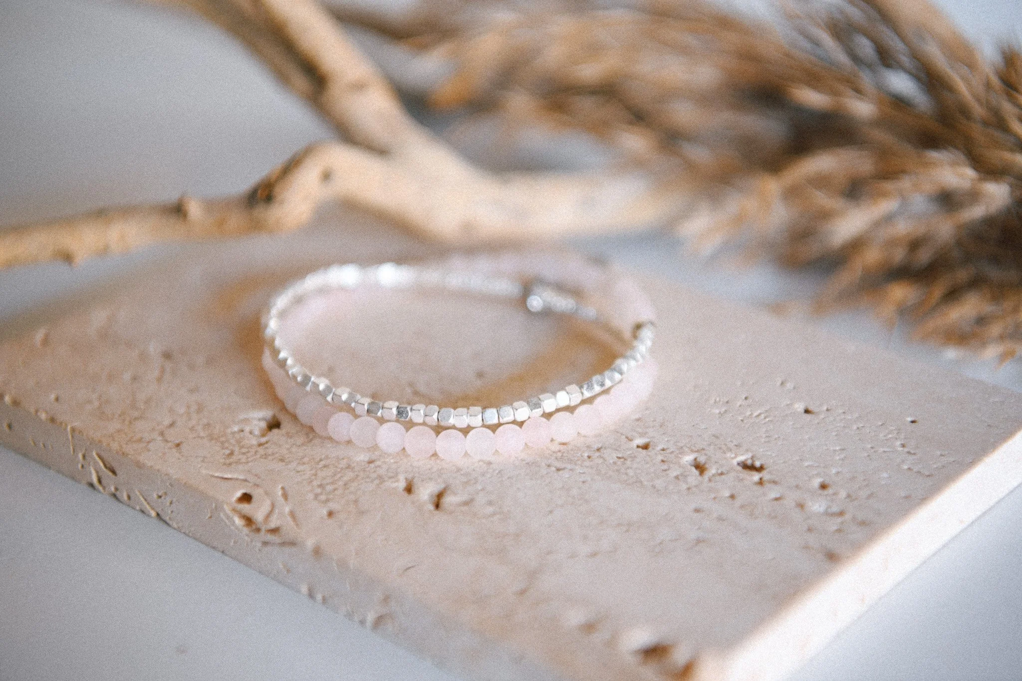 Rose Quartz Gemstone Double Wrap Bracelet