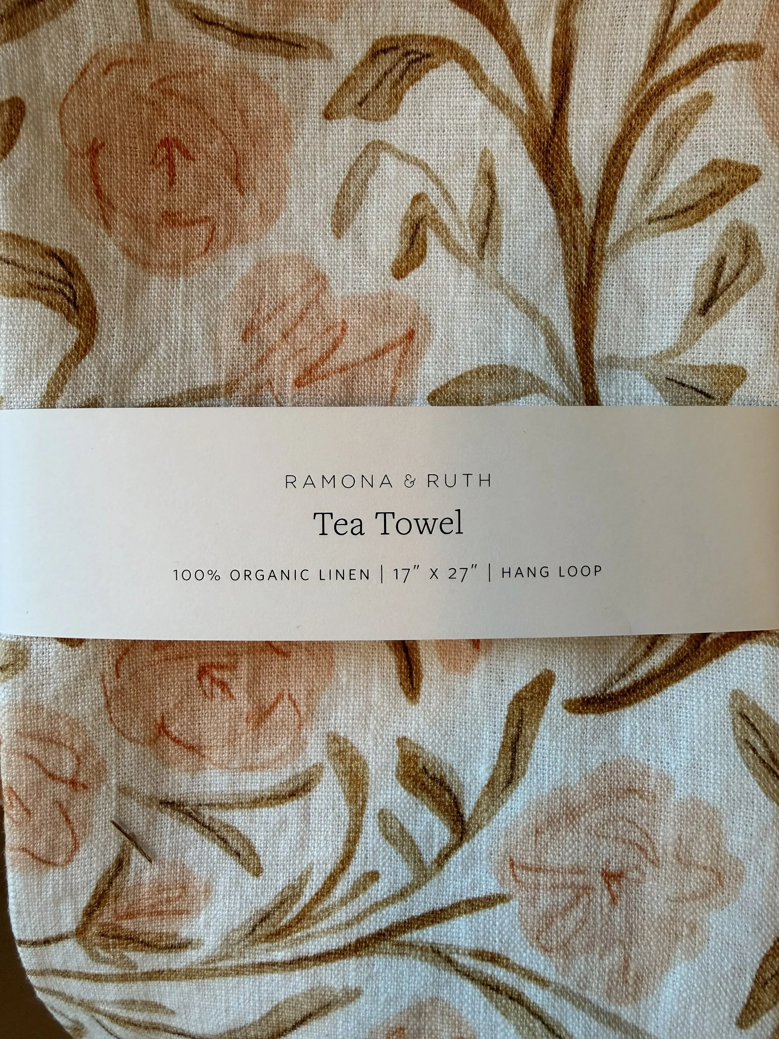 Pink Floral Linen Tea Towel Front View Close Up.jpg