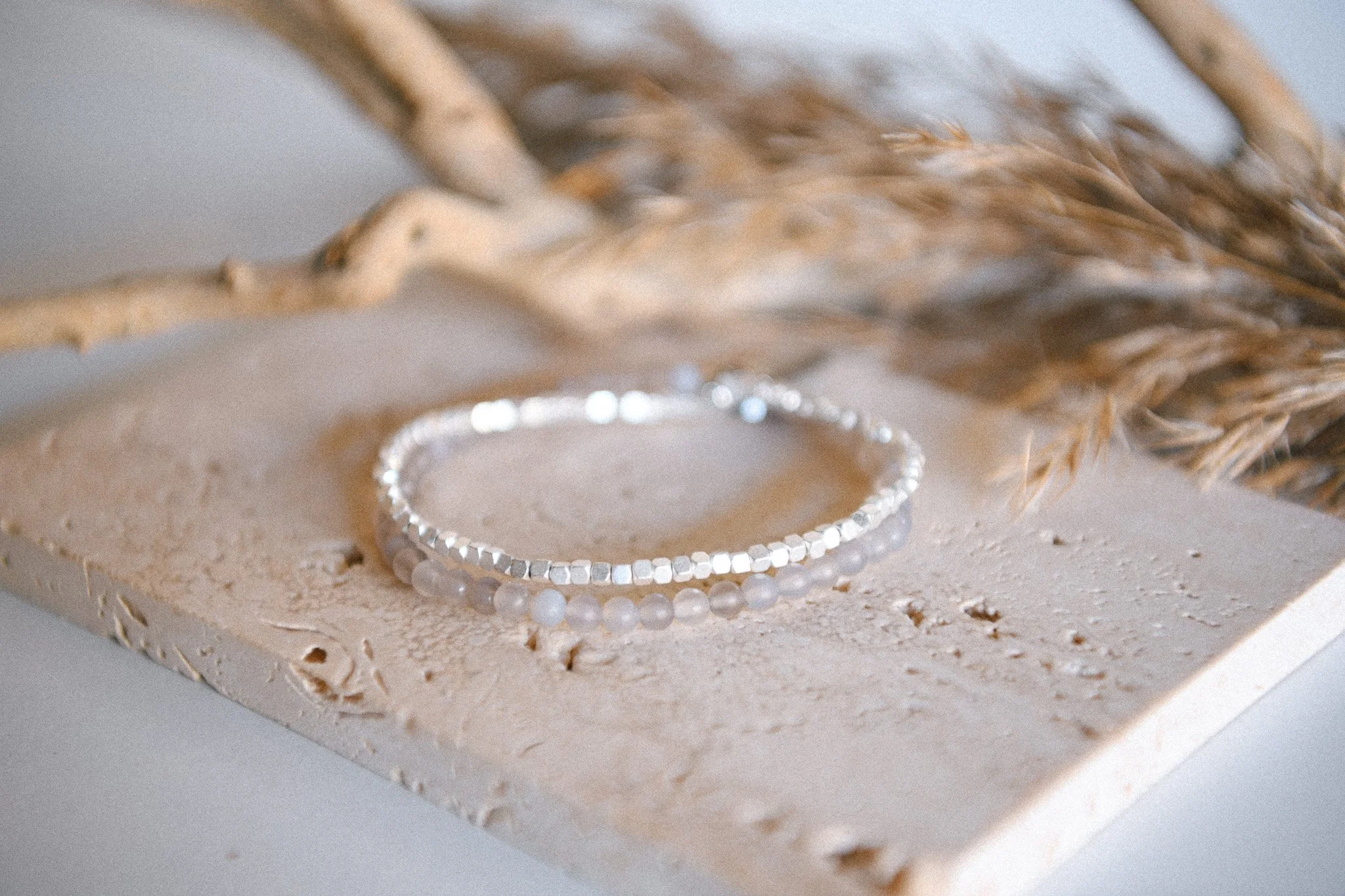 Grey Agate Gemstone Double Wrap Bracelet