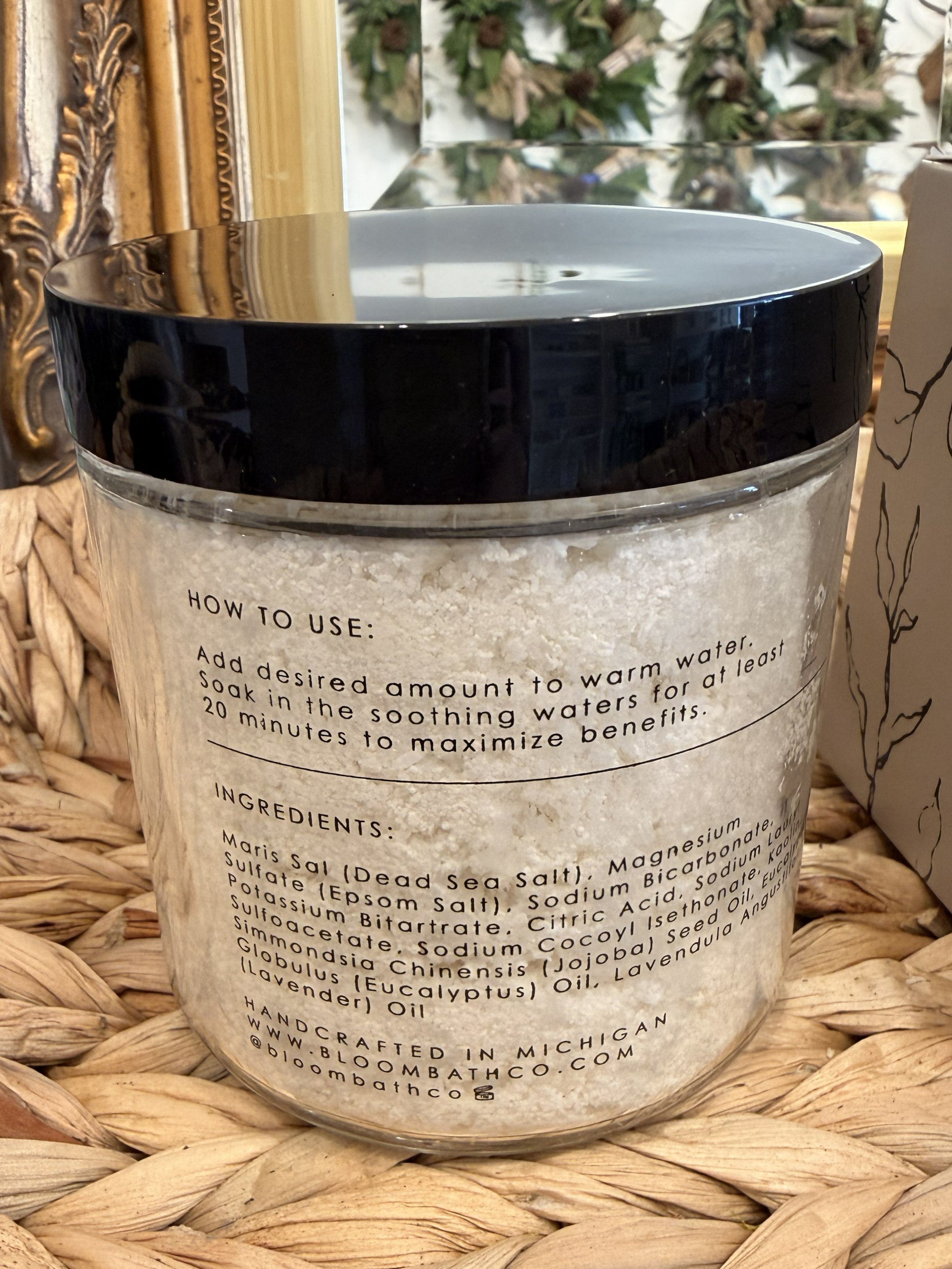 Back of Eucalyptus Bath Soak by Bloom Bath Co.