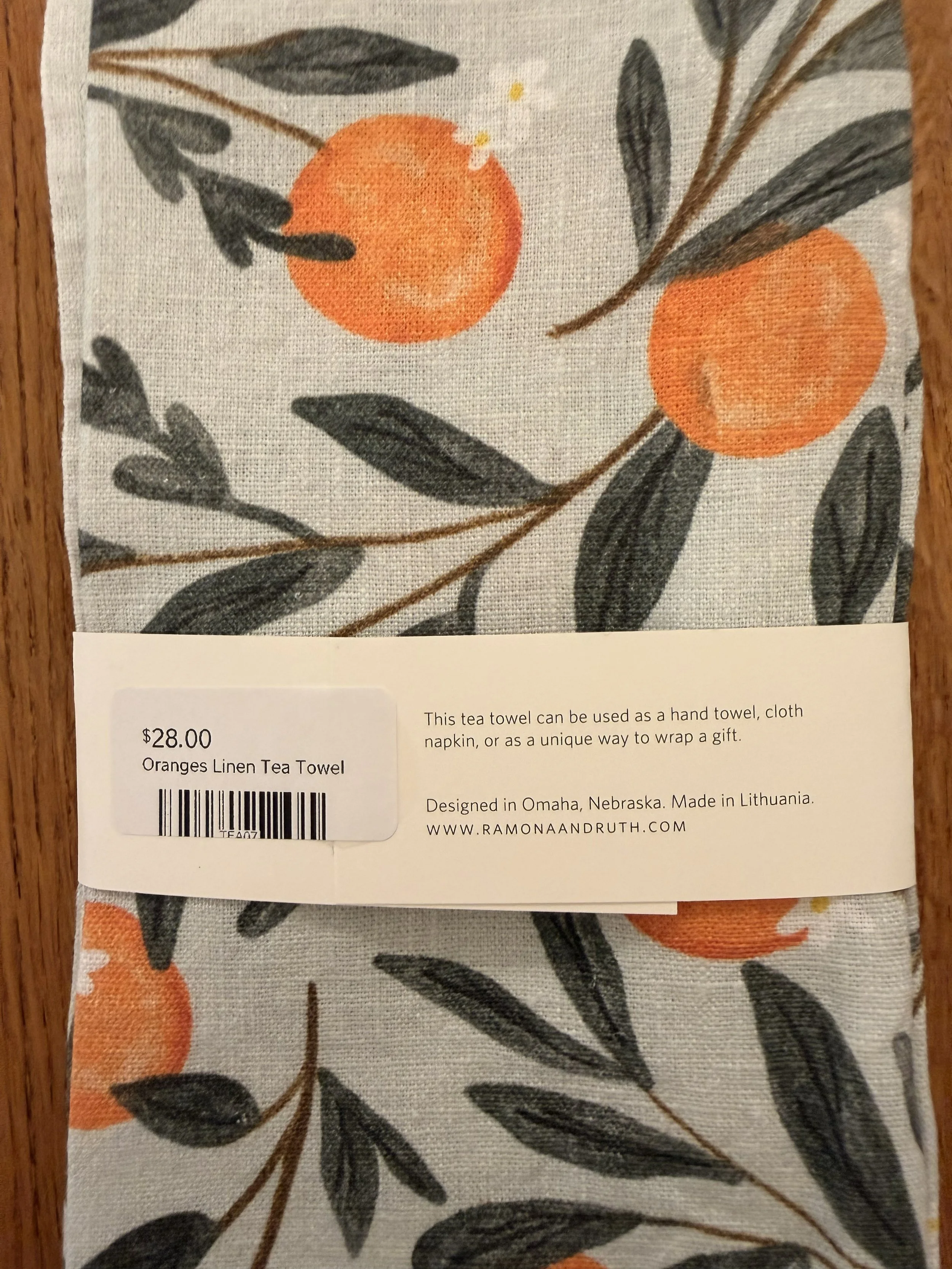 Oranges Linen Tea Towel Close-Up (Back View) #2.jpg