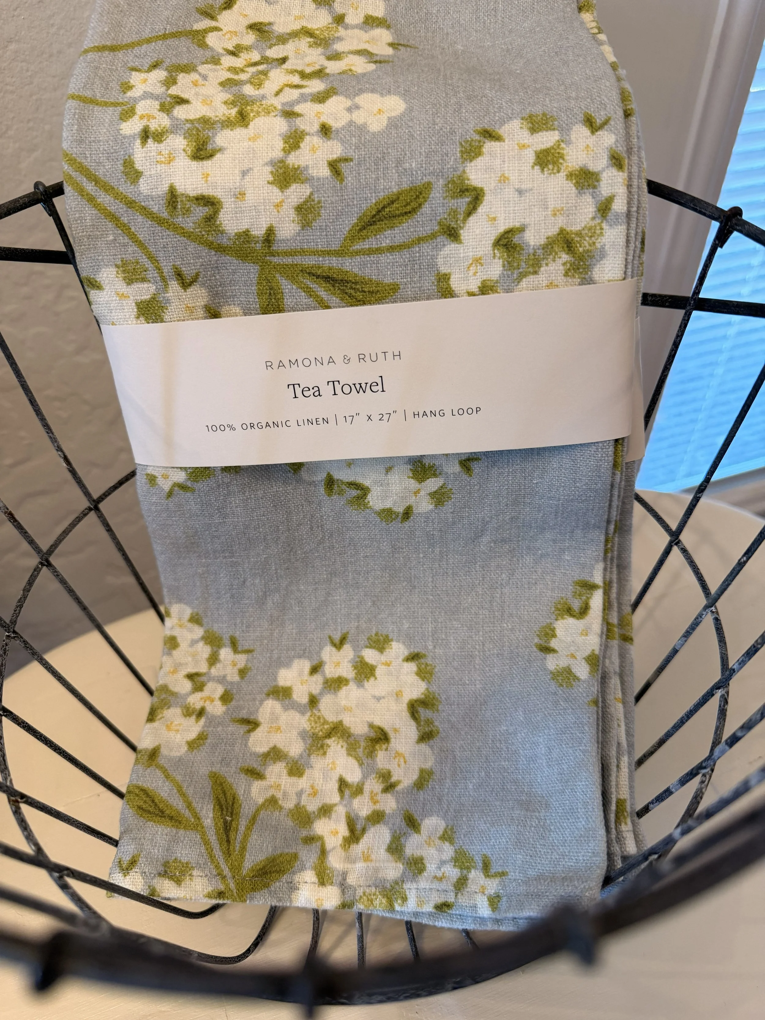 Ramona and Ruth Hydrangea Tea Towel Close-Up in Wire Basket.jpg