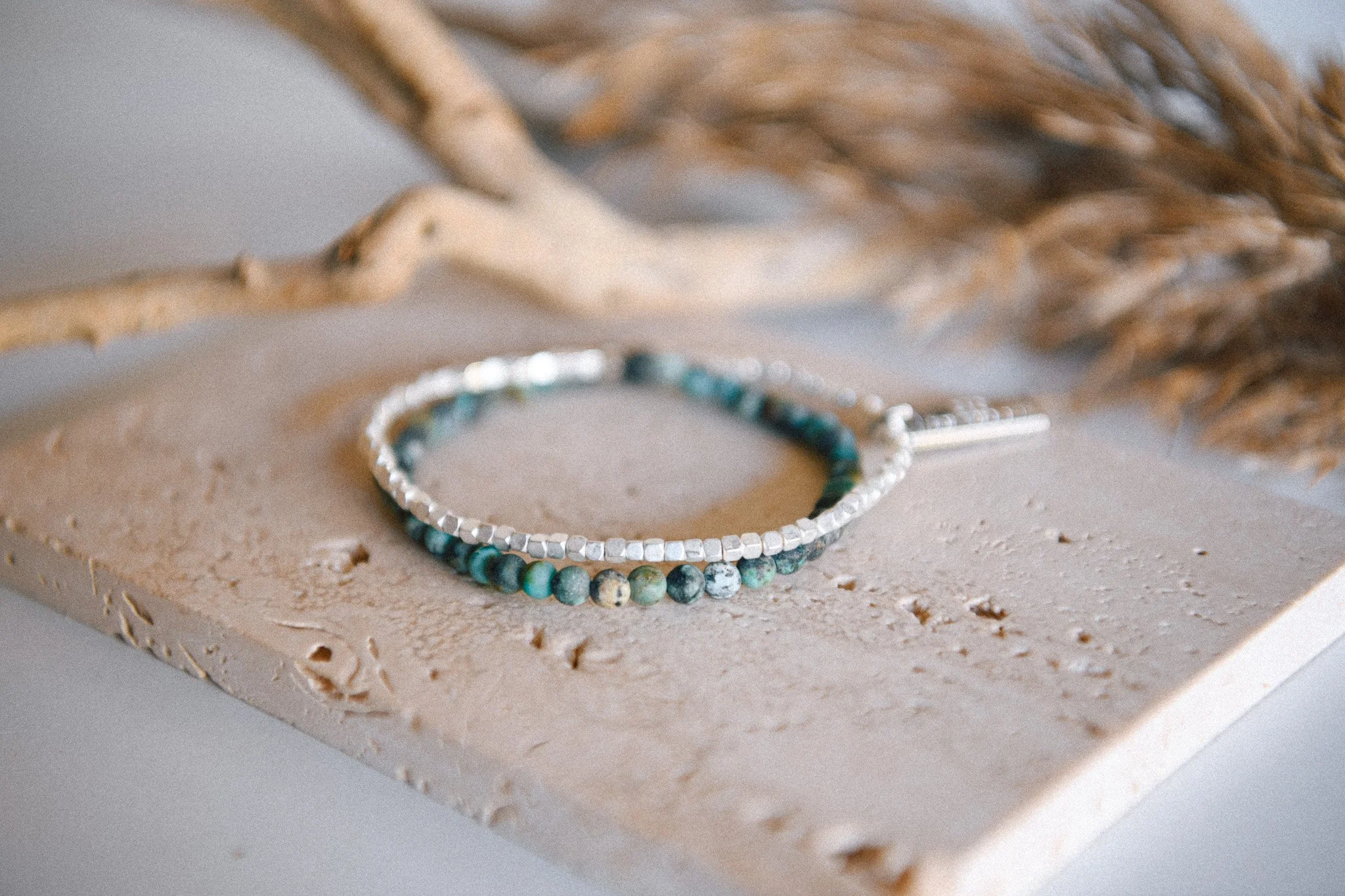 African Turquoise Gemstone Double Wrap Bracelet