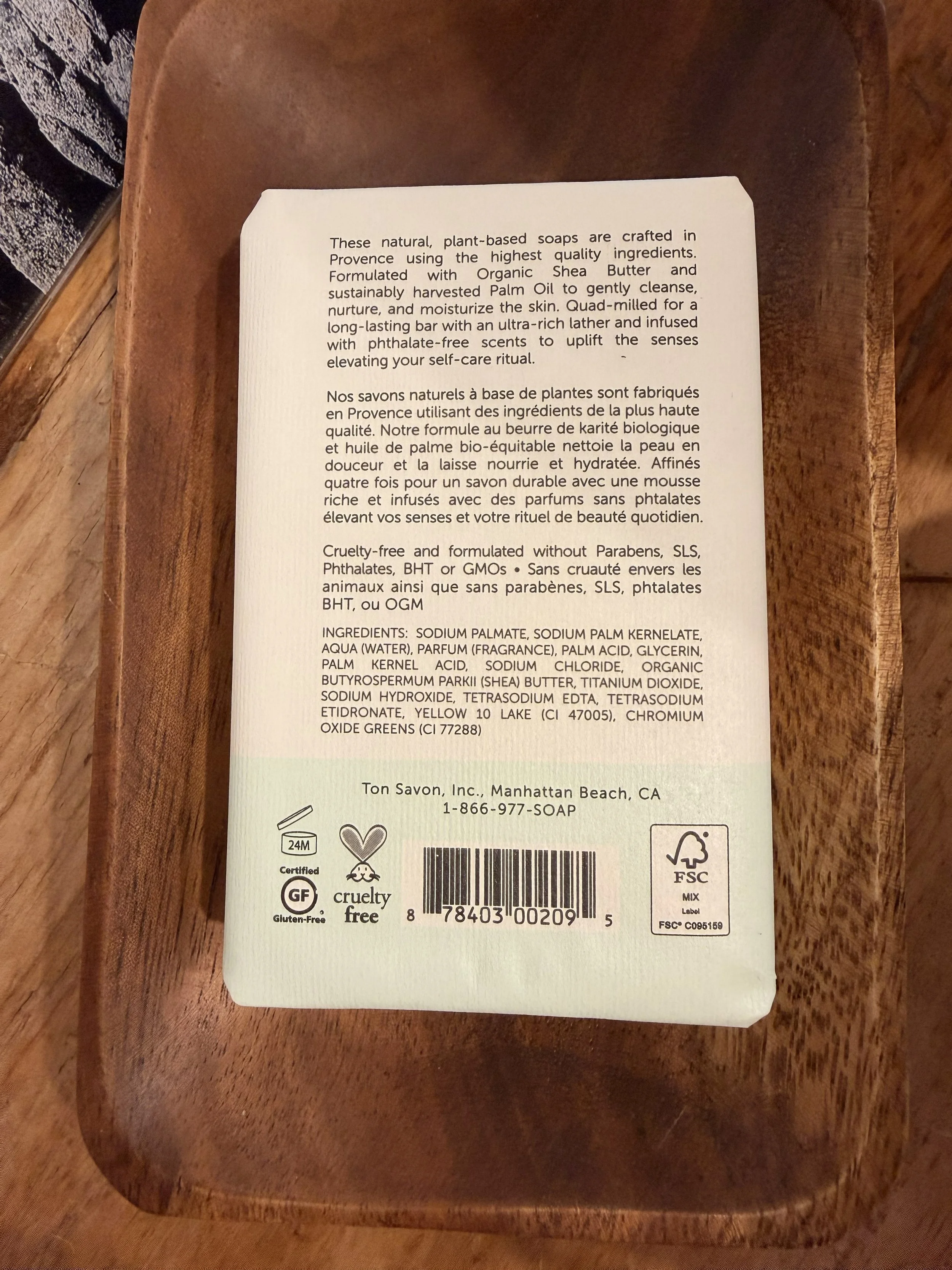 Close-up of back of Terre á Terre Green Tea Soap