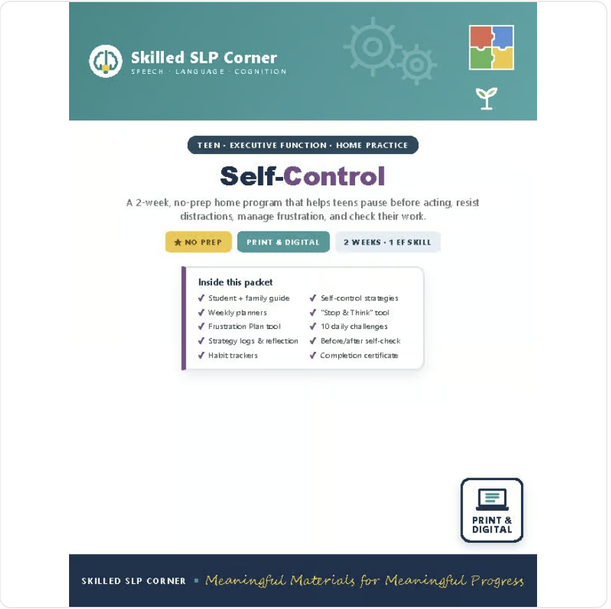 Self-Control & Impulse Control | Executive Functioning Homework