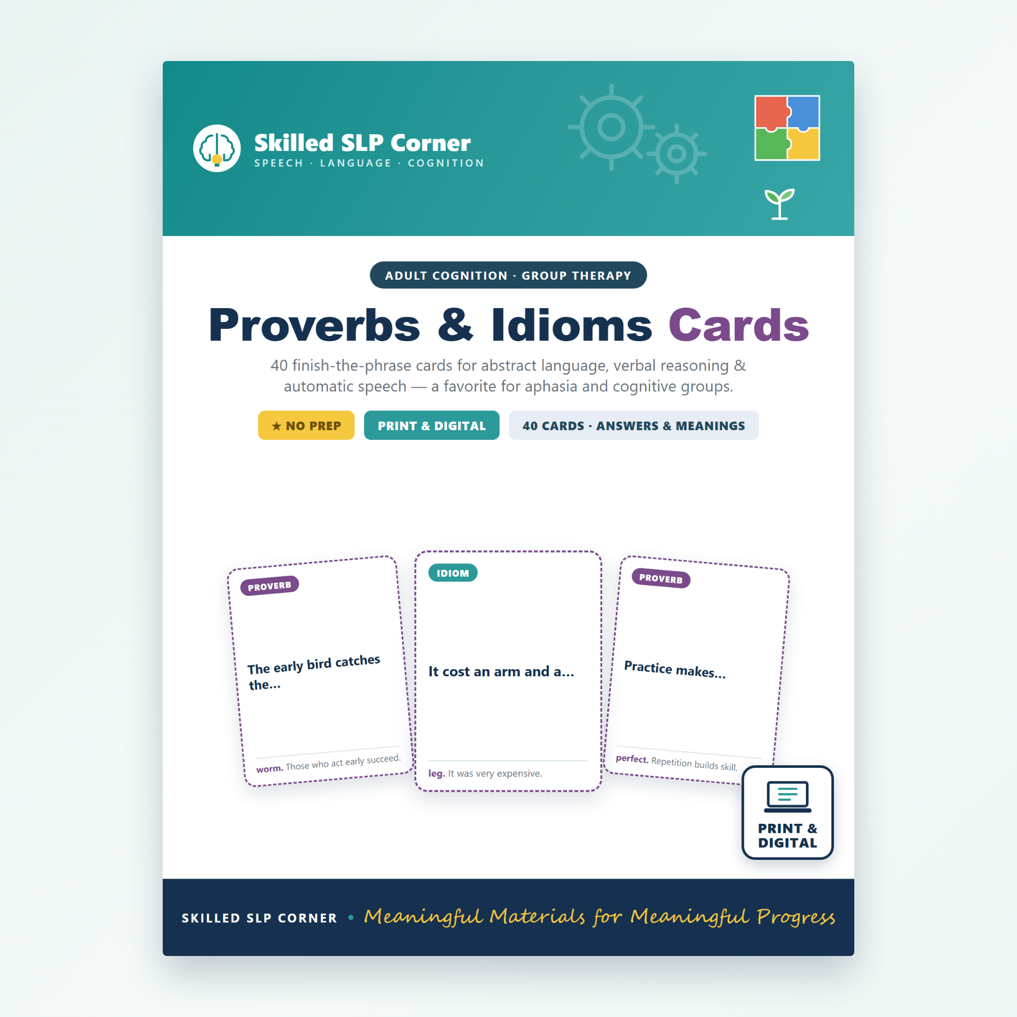 Proverbs & Idioms Cards – 40 Finish‑the‑Phrase Language Cards