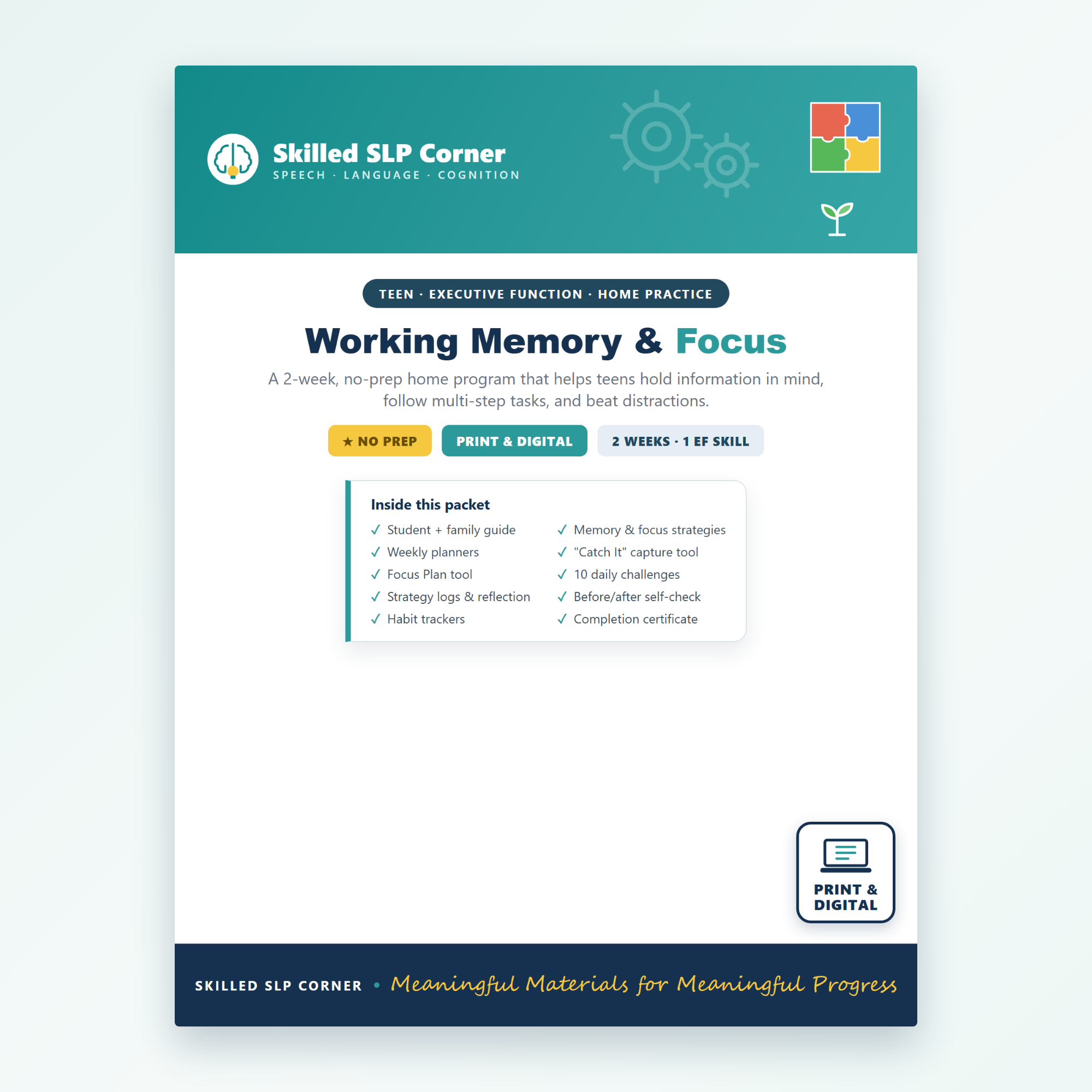 Working Memory & Focus | Executive Functioning Homework | Teen EF Home Practice