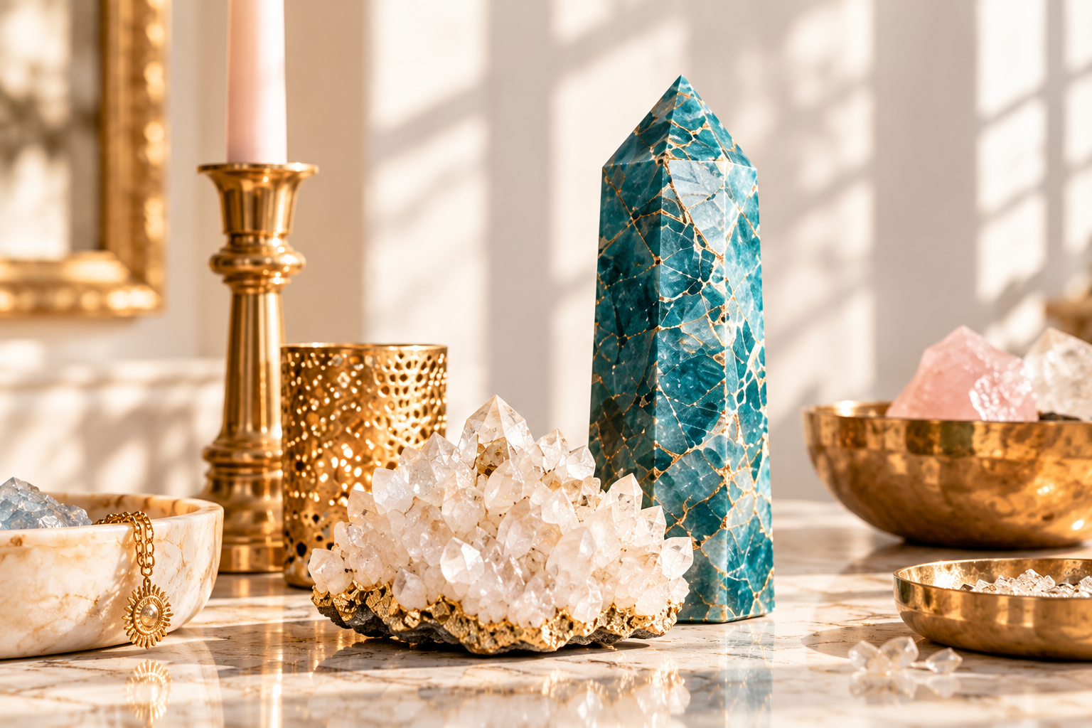 kristal obelisk op tafel