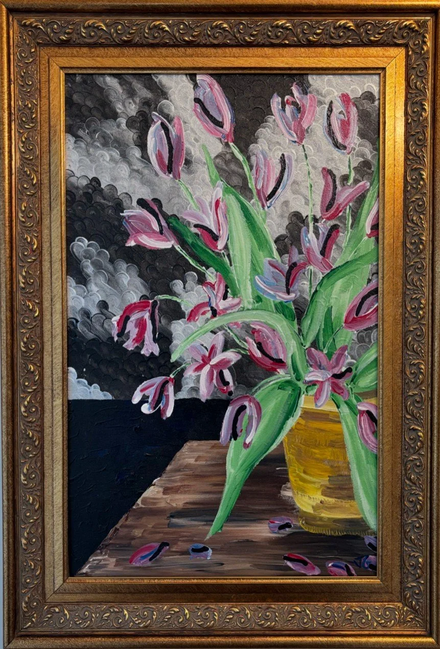 "Tulips," J. Gyurko. 18" x 24" framed.
