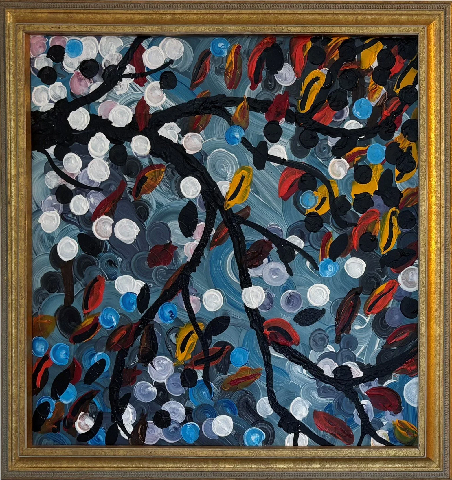 "Fall Flurries II," J. Gyurko. 24" x 24" framed.