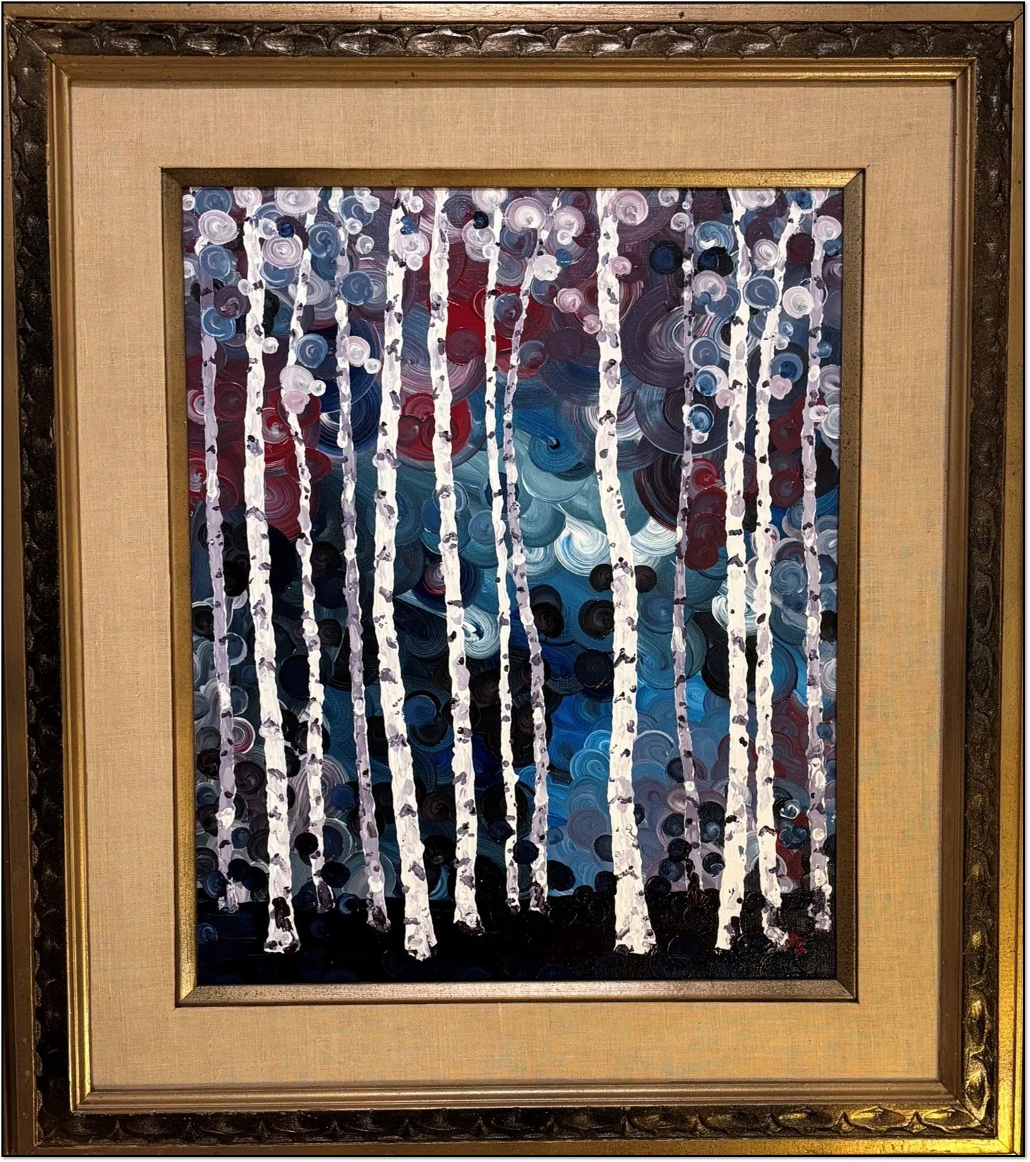 "Aspens," J. Gyurko. 25” x 30” framed. Private collection.