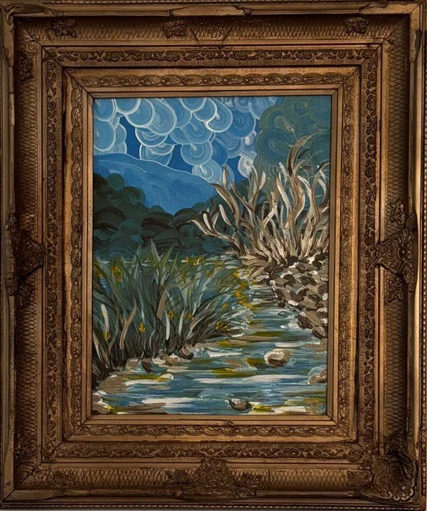 "Swift's Bridge," J. Gyurko. 21" x 25" with upcycled frame.