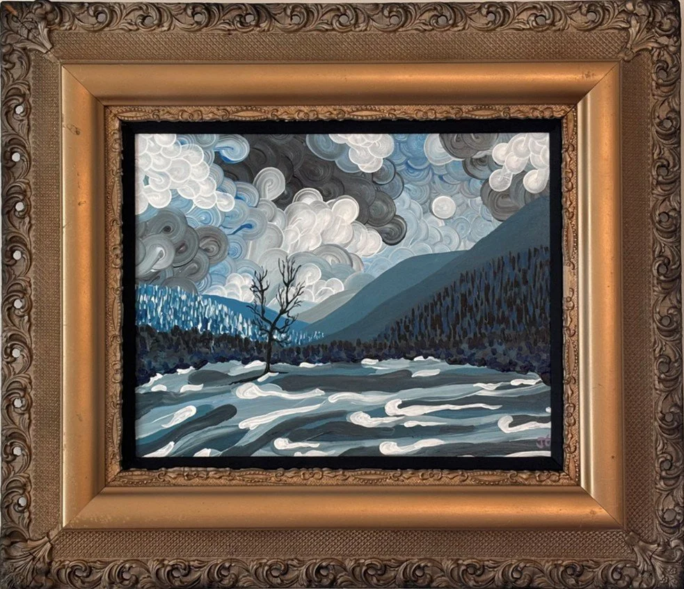 "Coltsfoot Valley, Moonlight," J. Gyurko. 20" x 36" with upcycled frame.