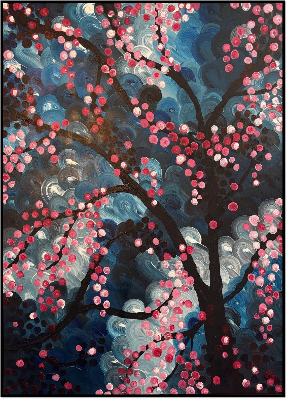 "Crab Apple Blossoms," J. Gyurko. 36” x 48” framed.