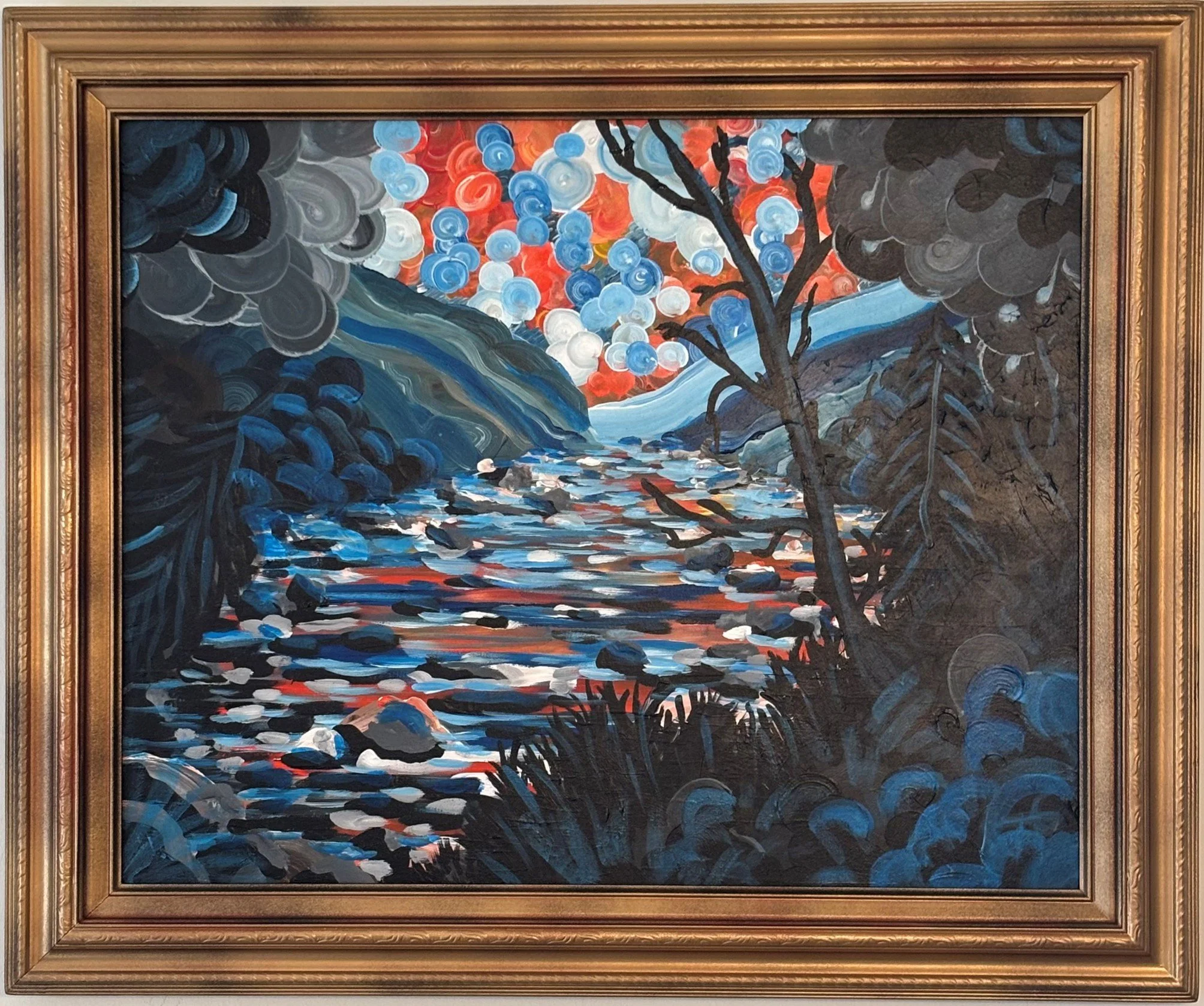 "The Bend at Cornwall Bridge," J. Gyurko. 25” x 30” framed.