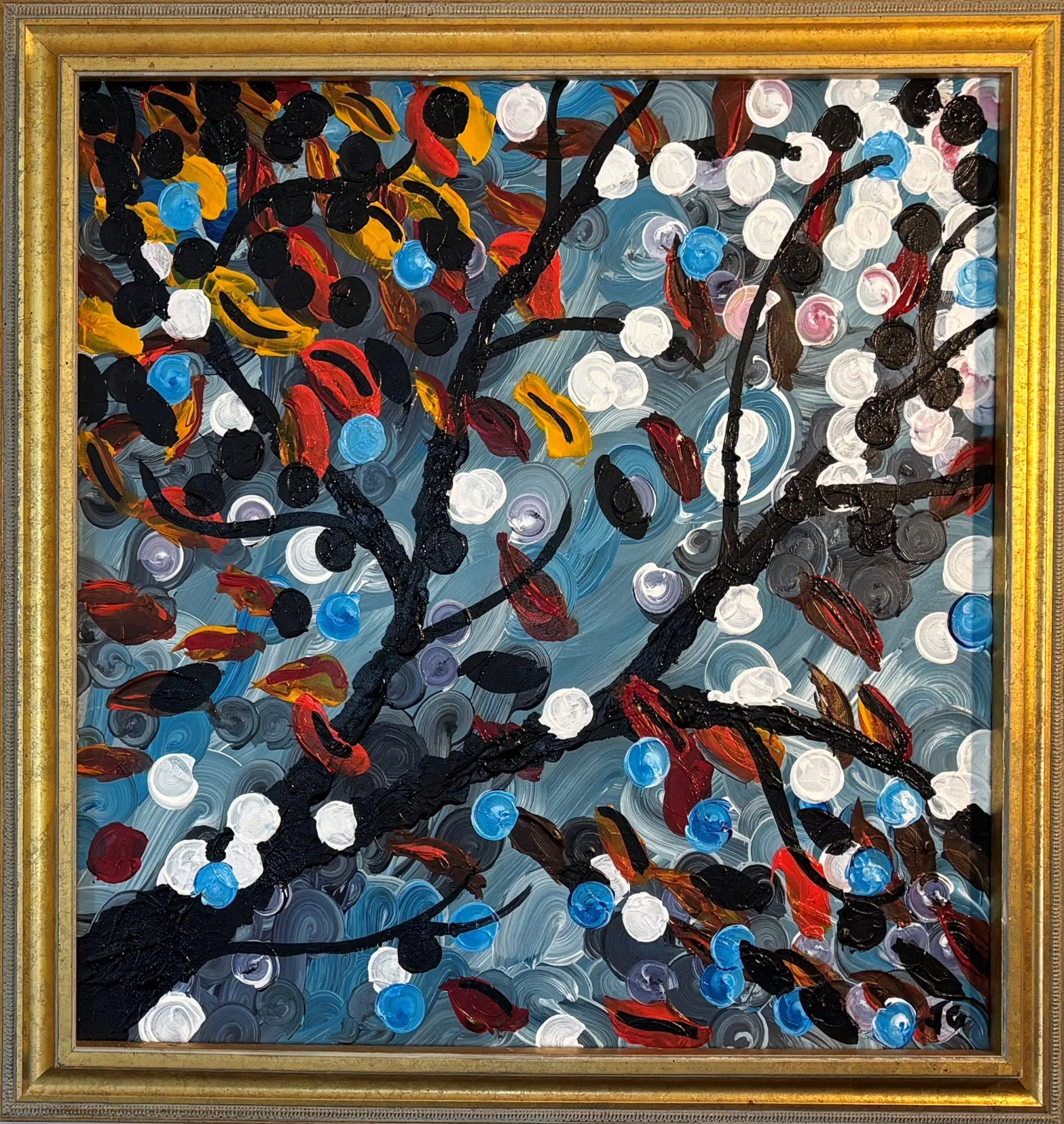 "Fall Flurries I," J. Gyurko. 24" x 24" framed.