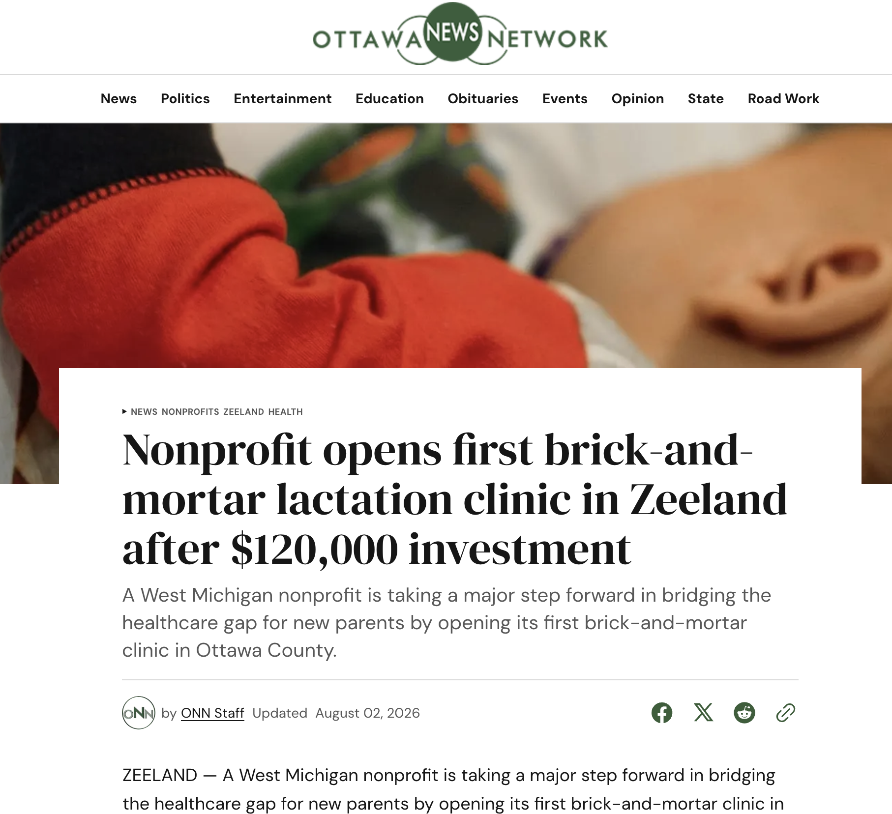 Nonprofit opens first brick-and-mortar lactation clinic in Zeeland after $120,000 investment.