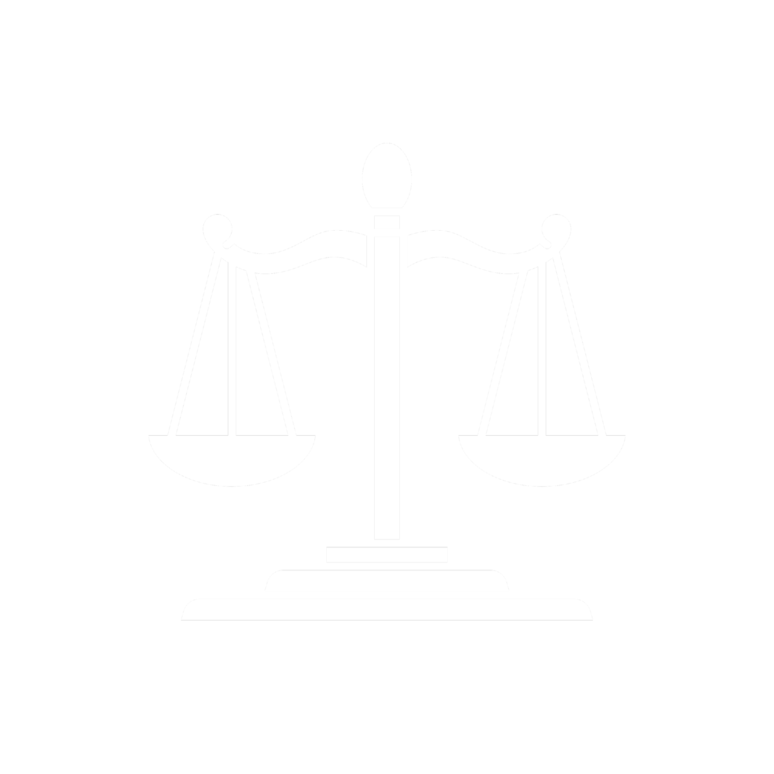 White scales of justice icon on black background.