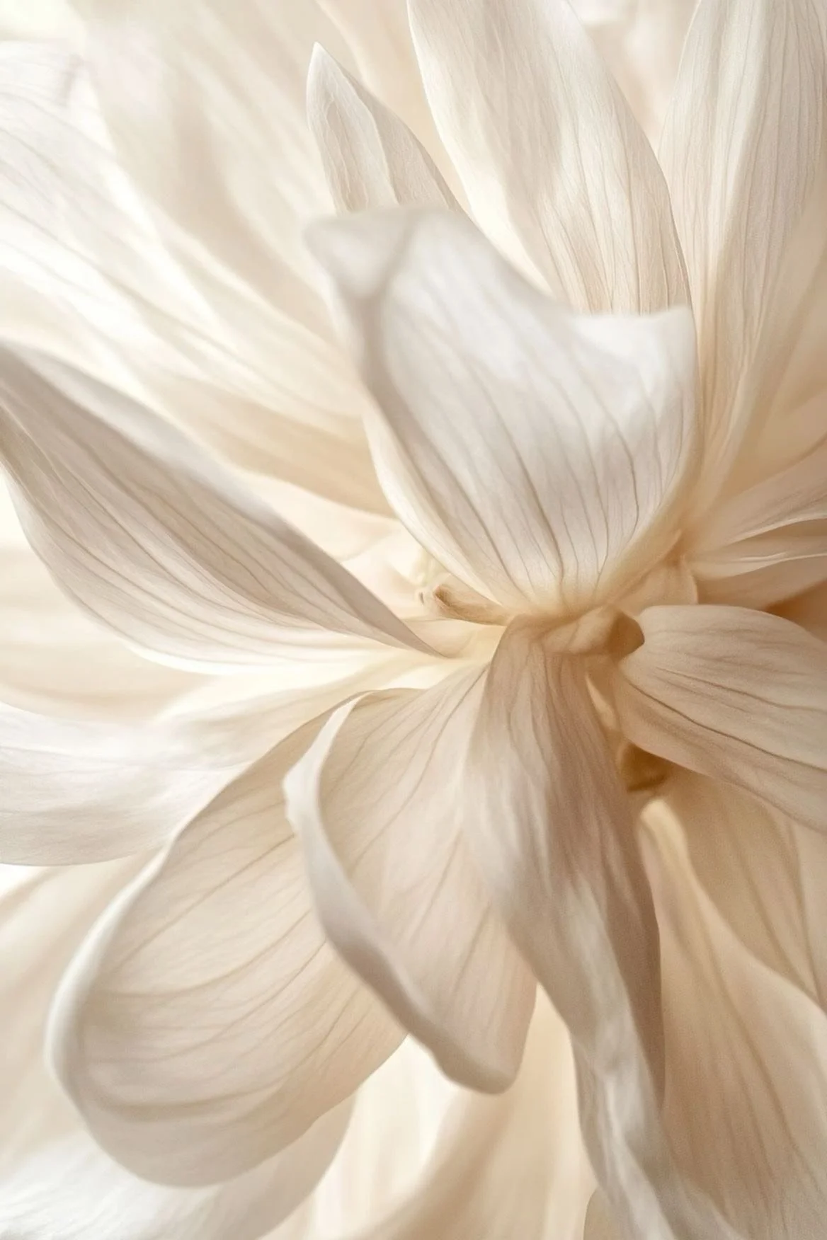 Close-up of cream-colored flower petals with fine veining.