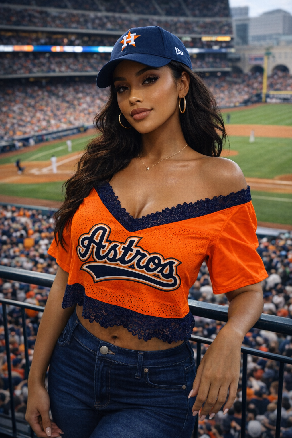 Houston Astros V Neck Lace Mesh Crop Jersey