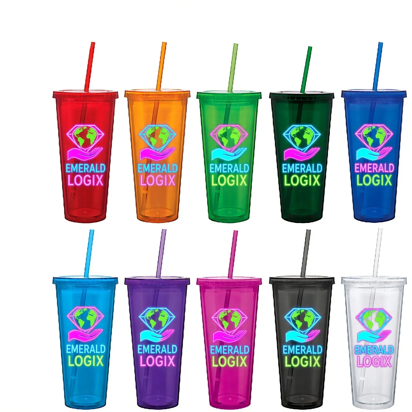 Double Wall Plastic Tumbler with Lid and Straw