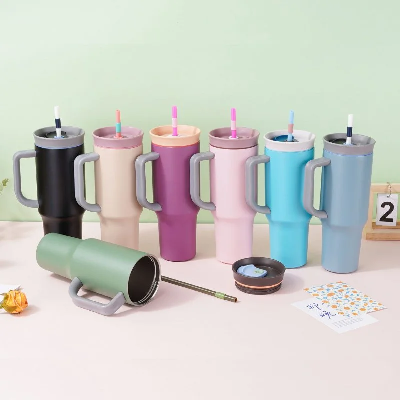 Travel Mug with Handle and Straw