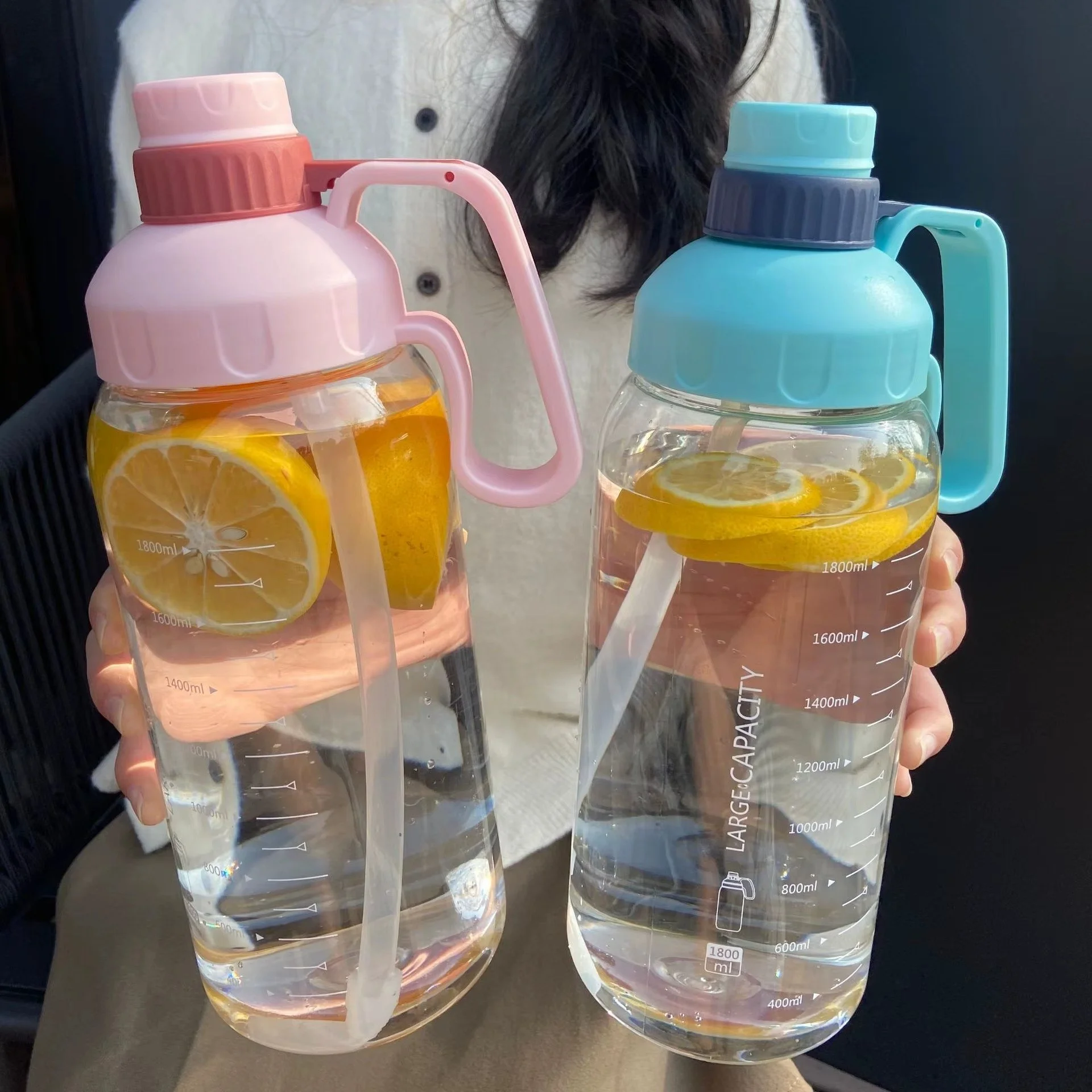 1.8L Sports Water Bottle with Handle and Straw