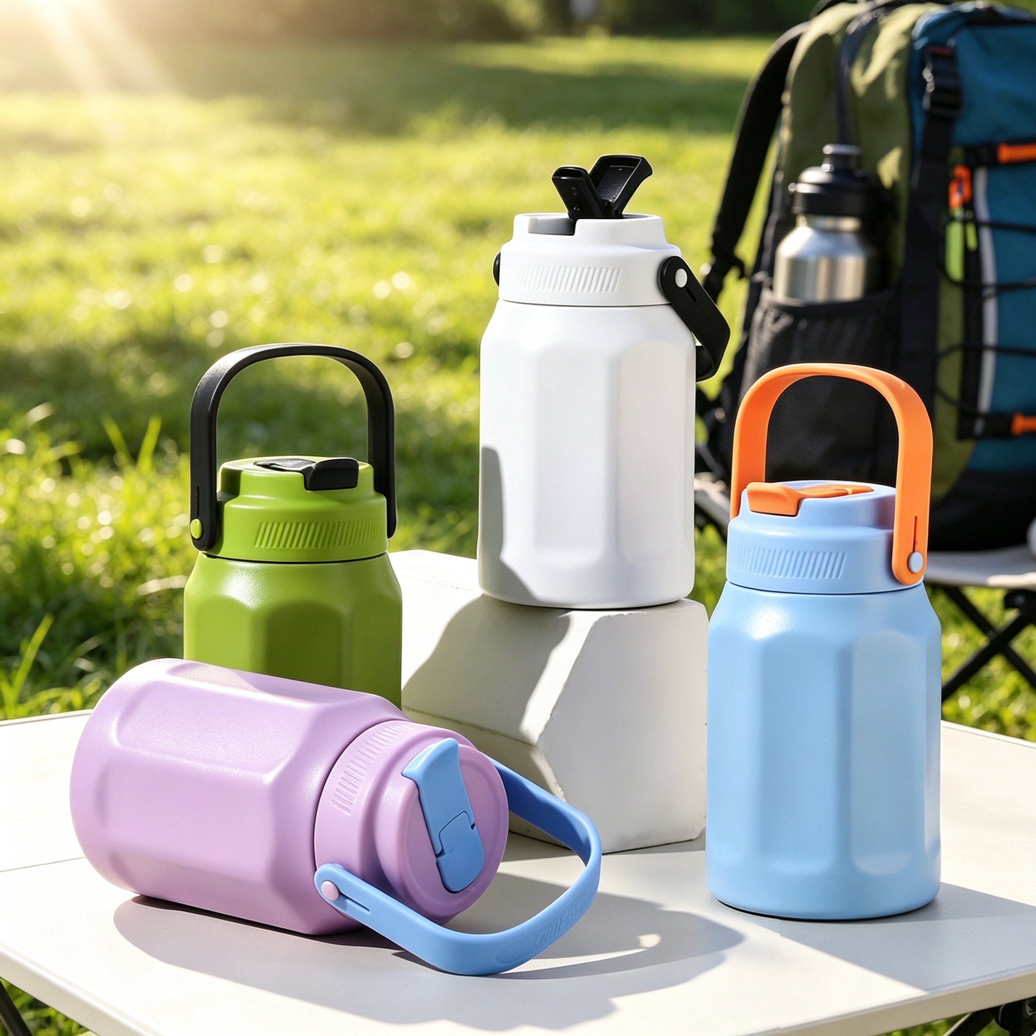 Octagonal Stainless Steel Straw Bottle with Carry Handle