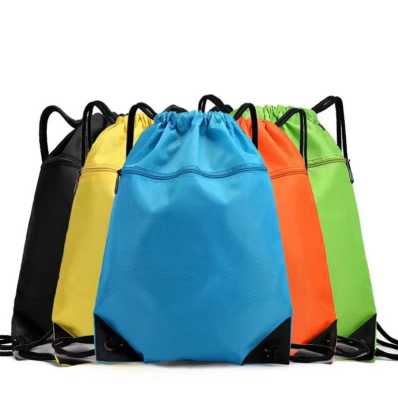 Oxford Drawstring Backpack with Zip Pocket