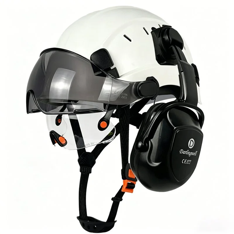 6-Point Safety Helmet with Earmuffs and Dual Visors