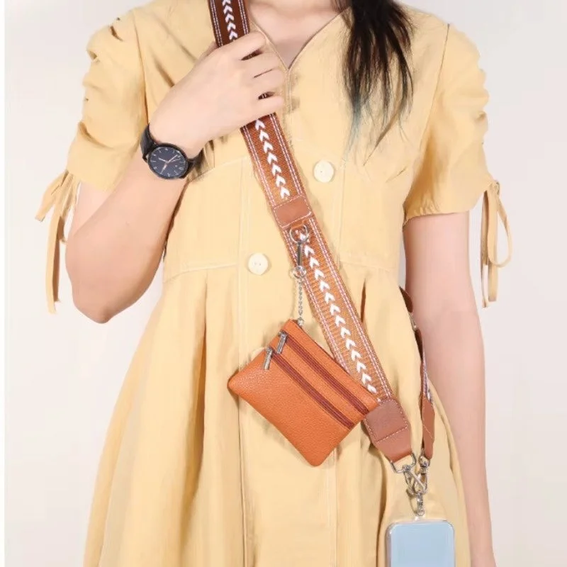 Zippered Mini Wallet Pouch with Replaceable Webbing Phone Strap