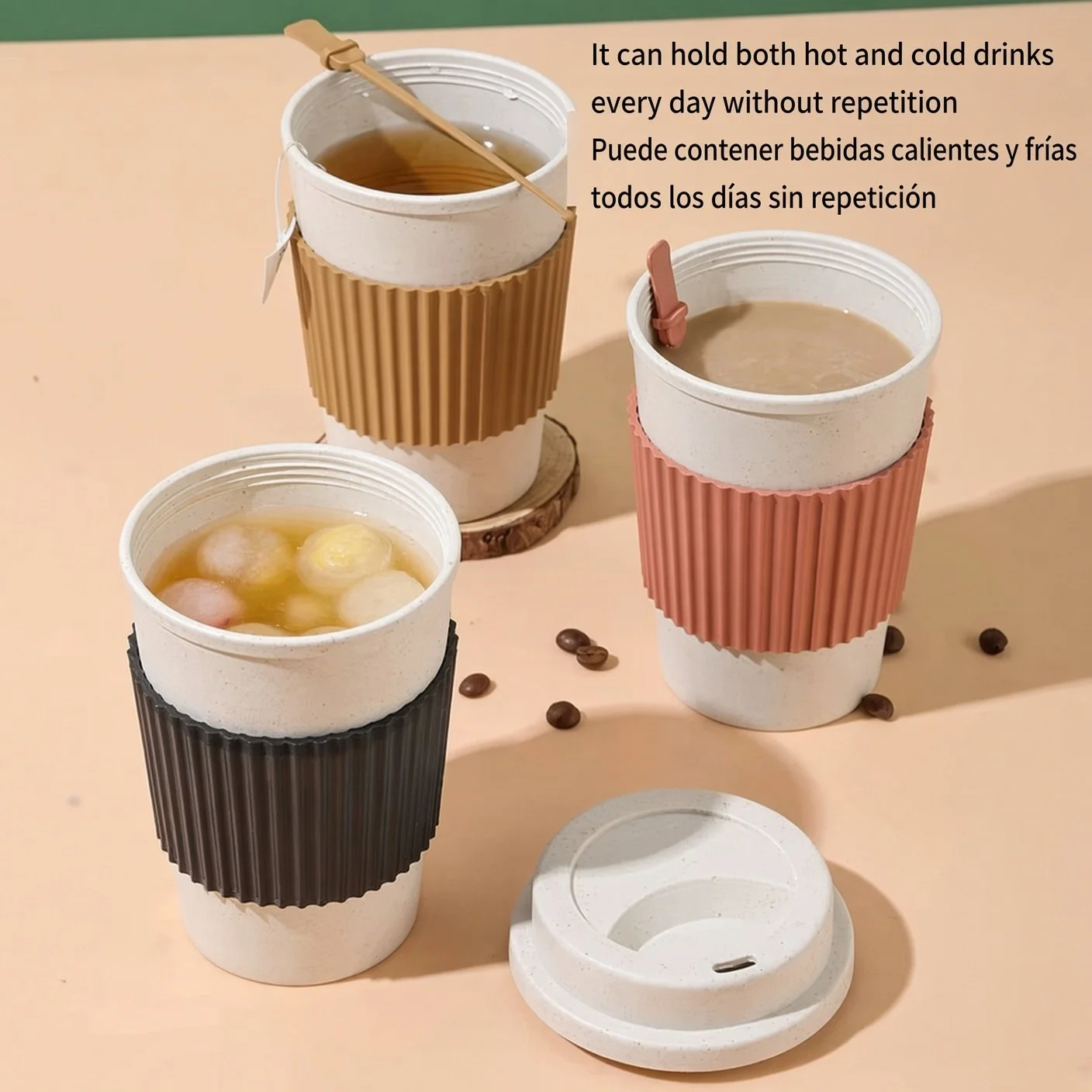Wheat Straw Coffee Cup with Ribbed Sleeve