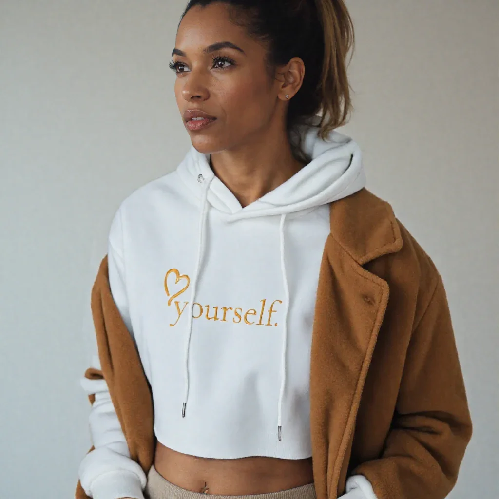 White Love Yourself Crop Hoodie