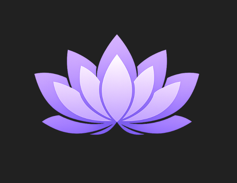 A glowing purple lotus flower with layered petals on a black background.