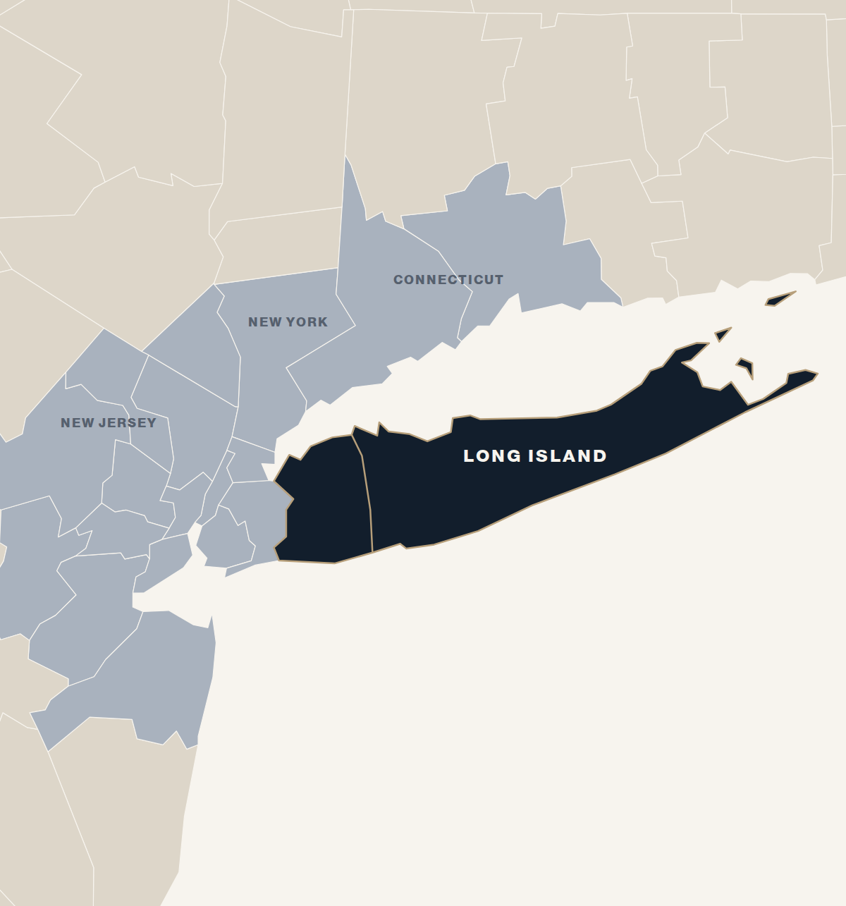 Map of the New York metro area with Long Island highlighted
