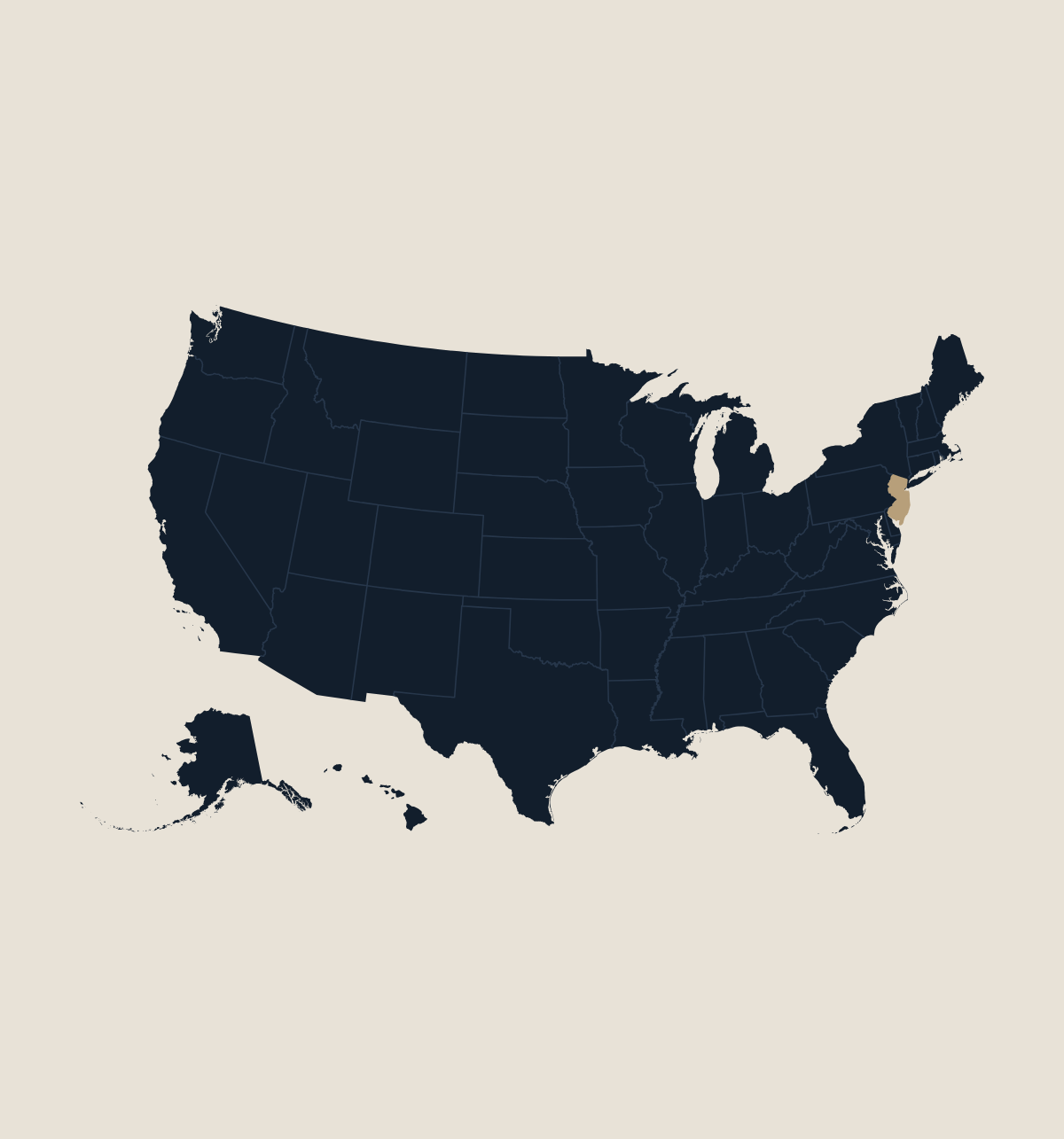 Map of the United States with New Jersey highlighted