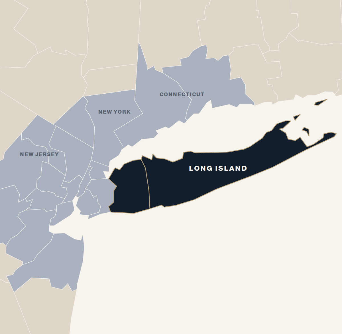 Map of the New York metro area with Long Island highlighted