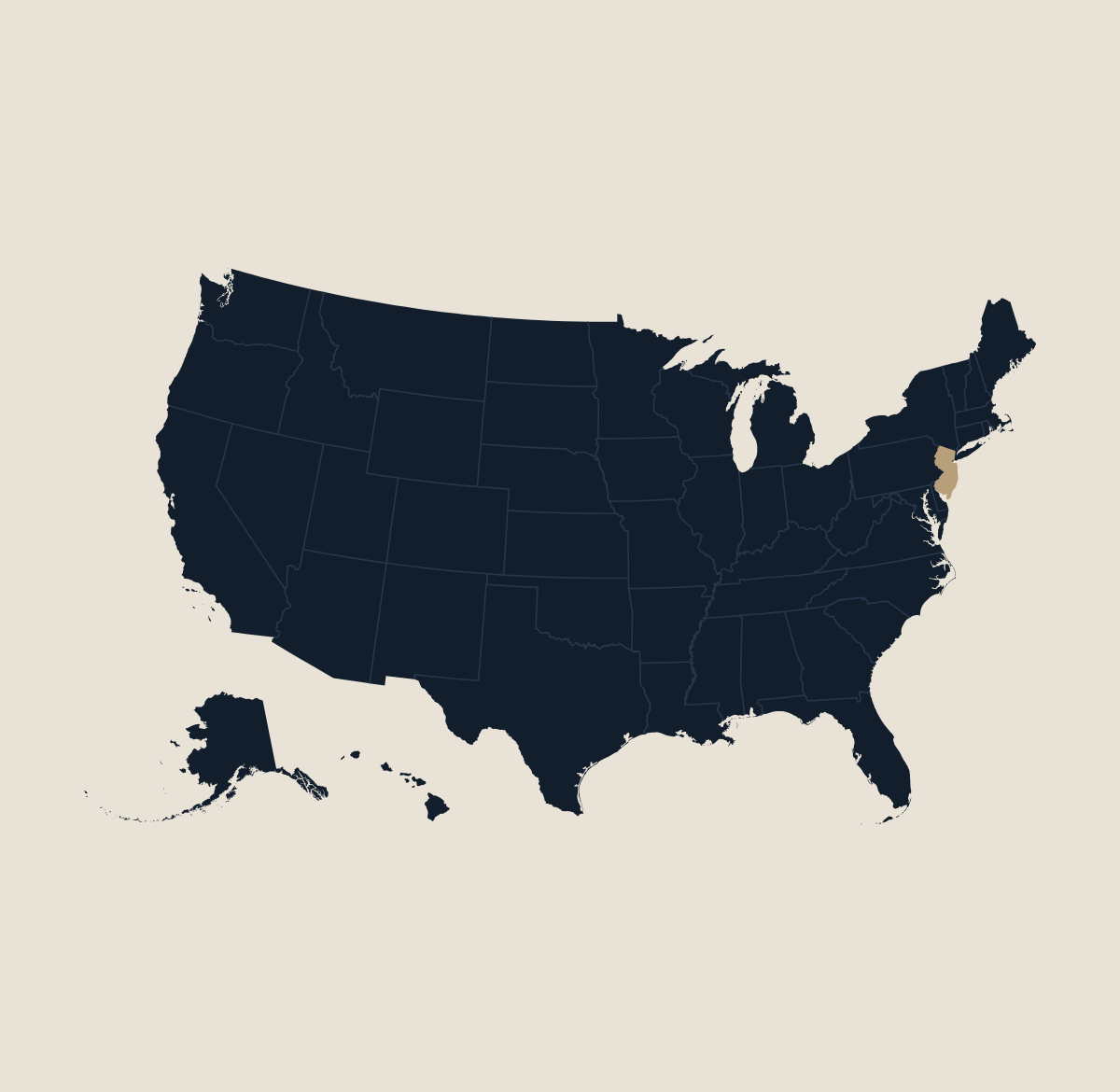 Map of the United States with New Jersey highlighted