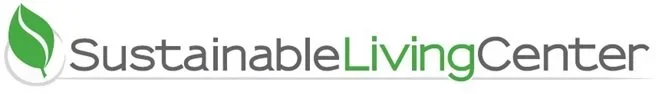 Sustainable Living Center logo with a green leaf icon.