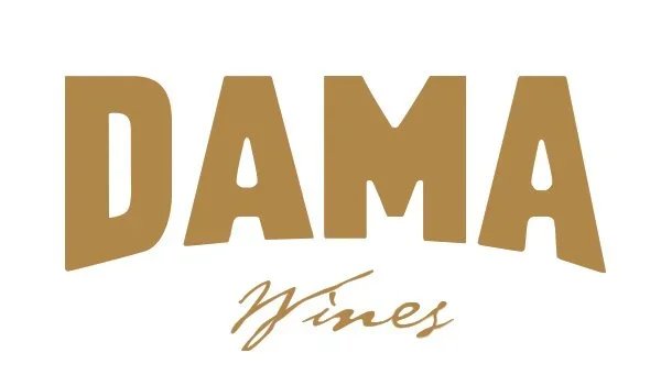 Logo for Dama Wines with the word 'DAMA' in large, bold, gold letters and 'Wines' written underneath in cursive.