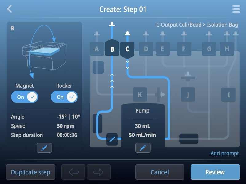 Embedded UI screen design for protocol step creator
