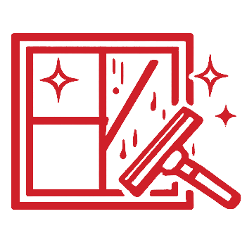 Cleaning window with a squeegee, with bubbles and sparkles around it.