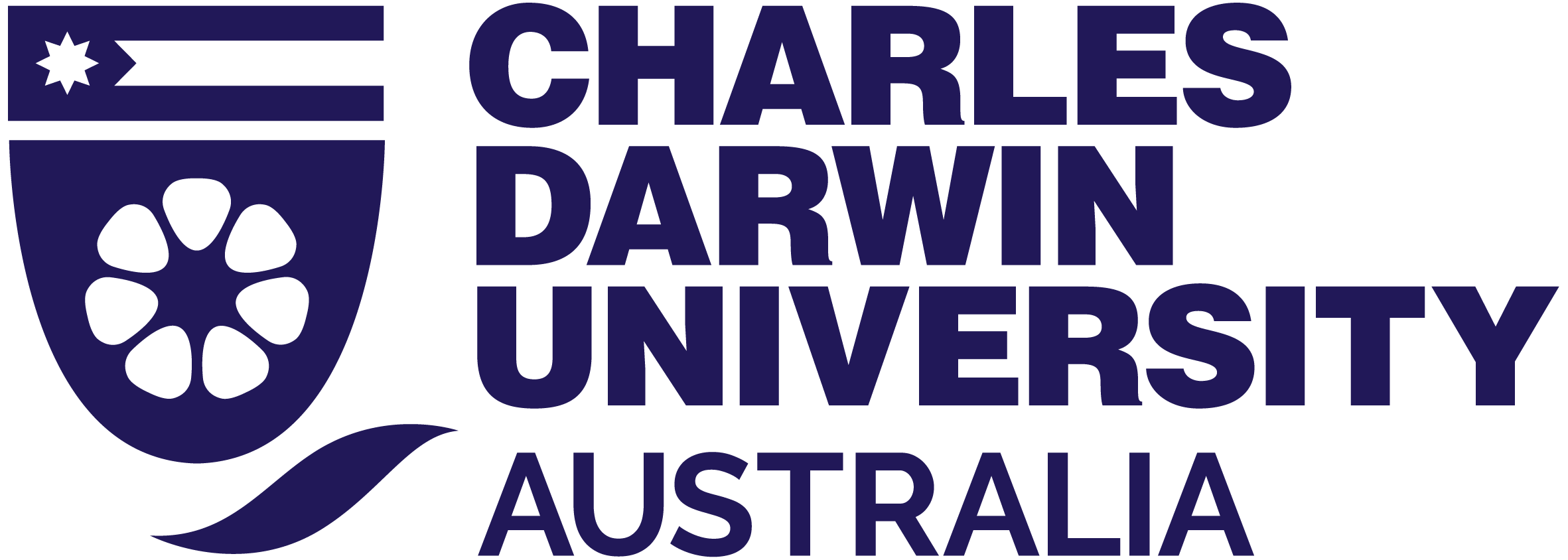 Logo of Charles Darwin University in Australia featuring a stylized shield with a star and petal design, and text reading 'Charles Darwin University Australia'.