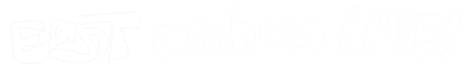 Stylized black and white text reading "EAST ANDHOME LIVE!" with a playful, cartoonish font.