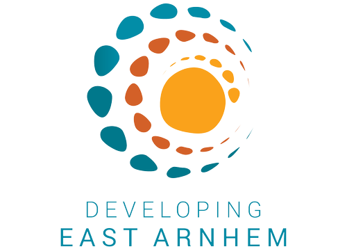Diagram showing stages of developing East Arnhem with a colorful circular illustration above the text.