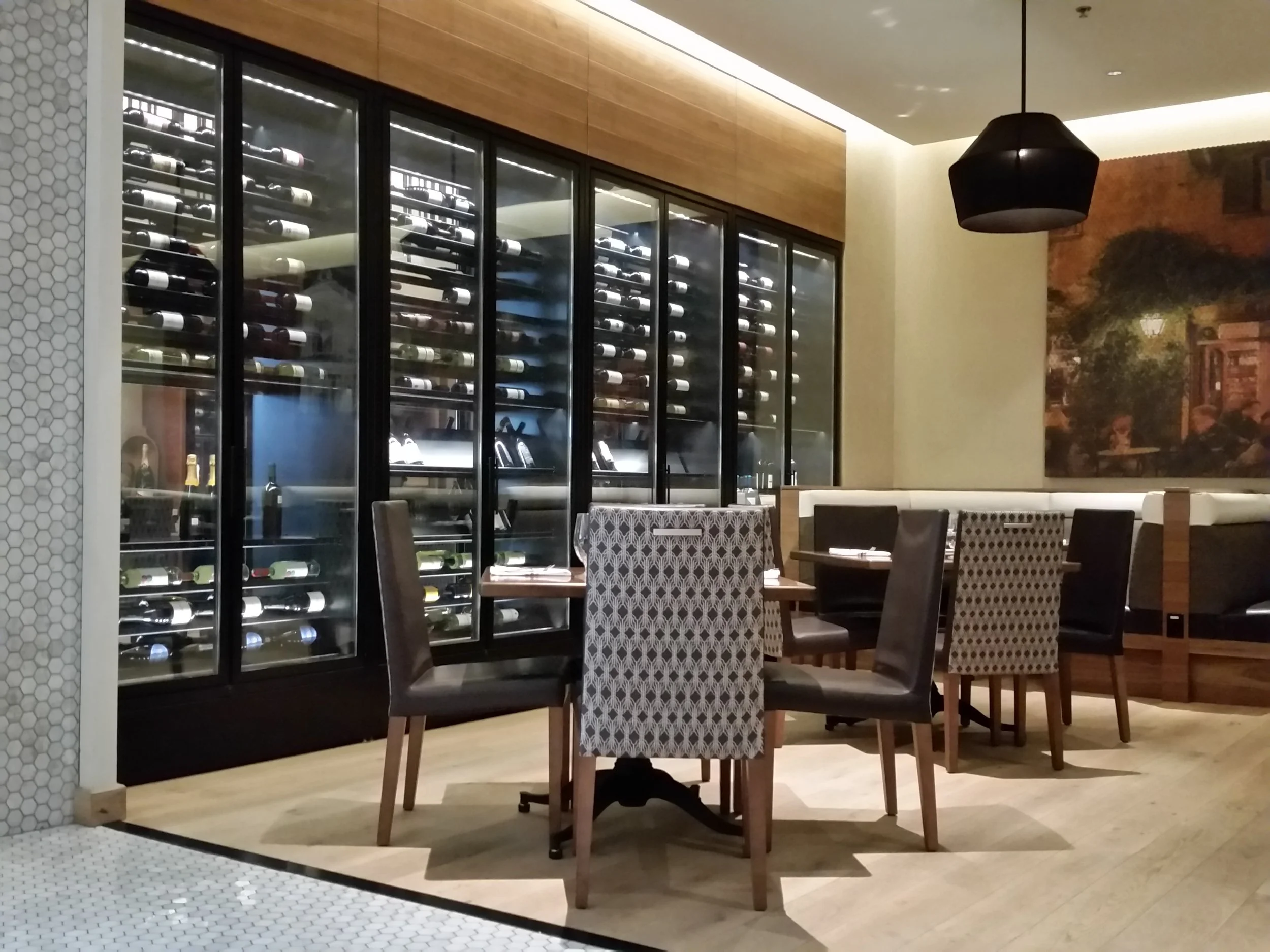 Private dining room with custom reach in cabinets