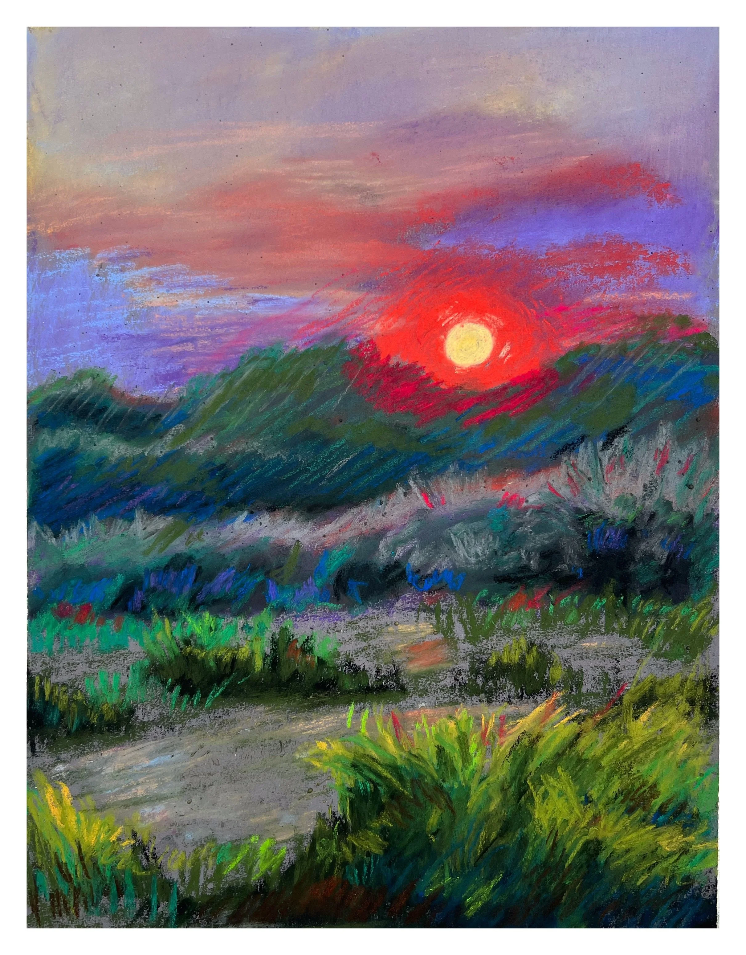 By the car lot, Pastel on paper, 12" x 9"