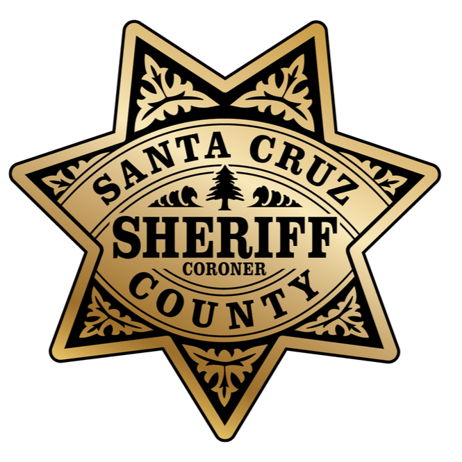 Gold and black seal for Santa Cruz County Sheriff's Office that looks like a sheriff's badge.