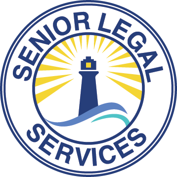 Logo of Senior Legal Services featuring a lighthouse with rays of light and ocean waves.